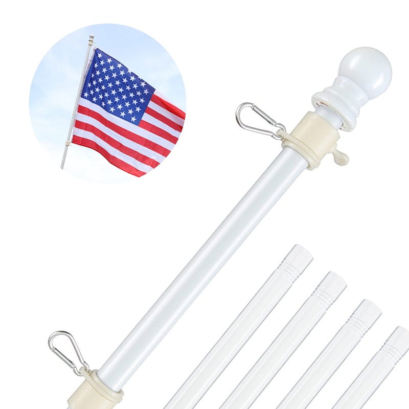 White Flag Poles for Outside House 5ft Tangle Free Flag Pole for HouseHeavy Duty Metal Flagpole Hardware for 3x5 American FlagsOutdoor Flagpoles Mount for PorchCarTruckBoat Without Bracket