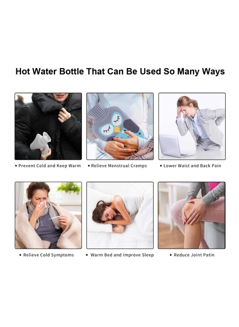Zikra 2L Hot Water Bottles with Removable Knitted Cover Washable Comfortable Natural Rubber Warm Bag for Neck and Shoulders Back Legs Waist - Image 2