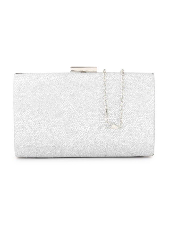 Mr.joe Mr Joe Elegant Silver Textured Hard case Clutch with Chain Strap -4147 - Image 1