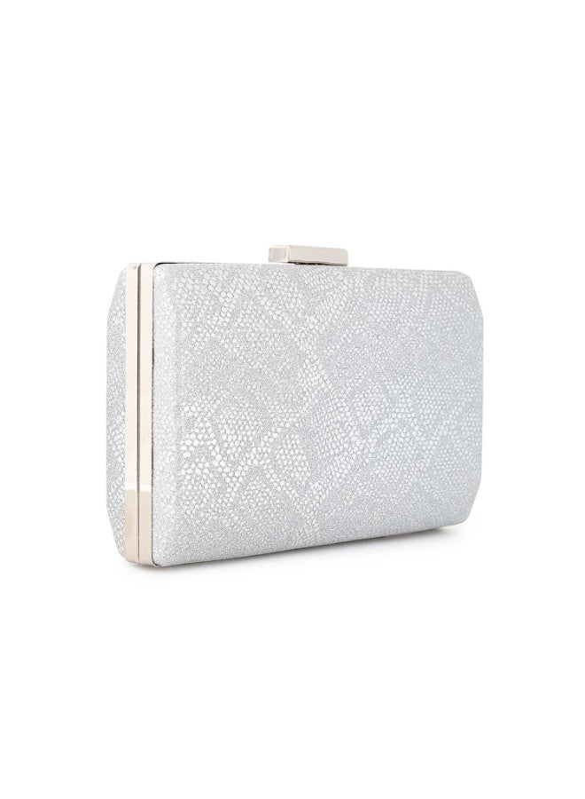 Mr.joe Mr Joe Elegant Silver Textured Hard case Clutch with Chain Strap -4147 - Image 2