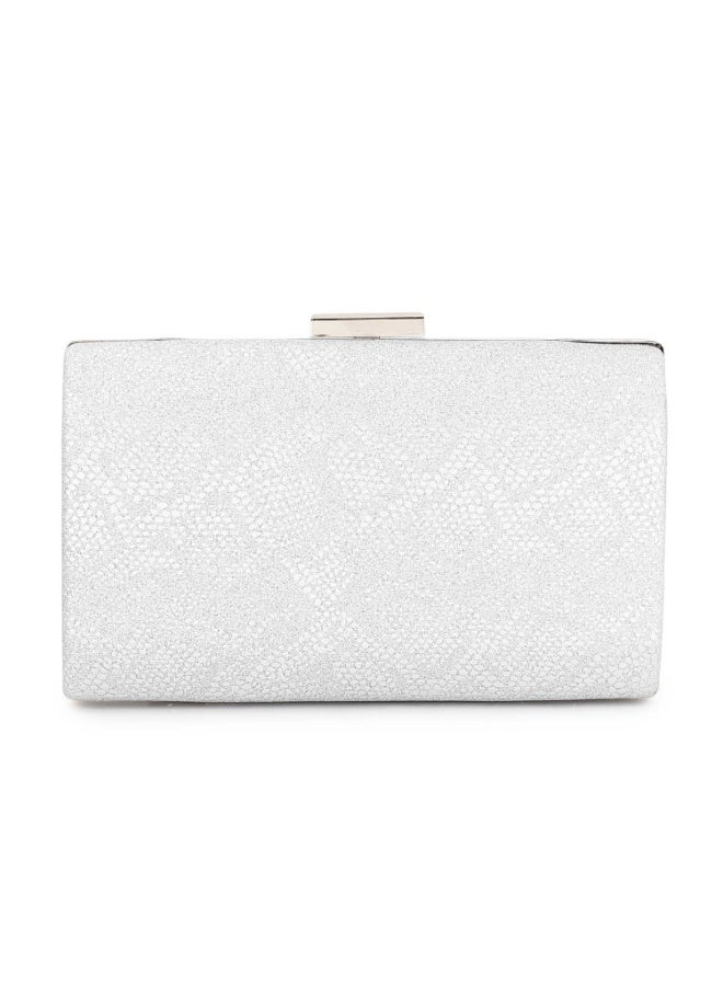 Mr.joe Mr Joe Elegant Silver Textured Hard case Clutch with Chain Strap -4147 - Image 4