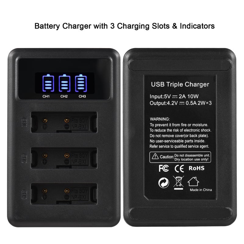 NP-BX1 Battery Charger: 3-Channel Black Charger With LED Indicators - 3Pcs 1350mAh Li-ion Batteries Kit For Camera Battery Charging Via Laptop Power Bank Adapter - Image 2
