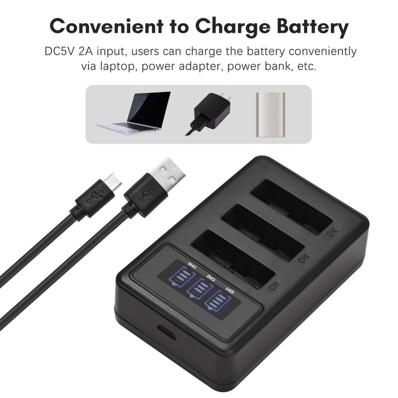 NP-BX1 Battery Charger: 3-Channel Black Charger With LED Indicators - 3Pcs 1350mAh Li-ion Batteries Kit For Camera Battery Charging Via Laptop Power Bank Adapter - Image 3