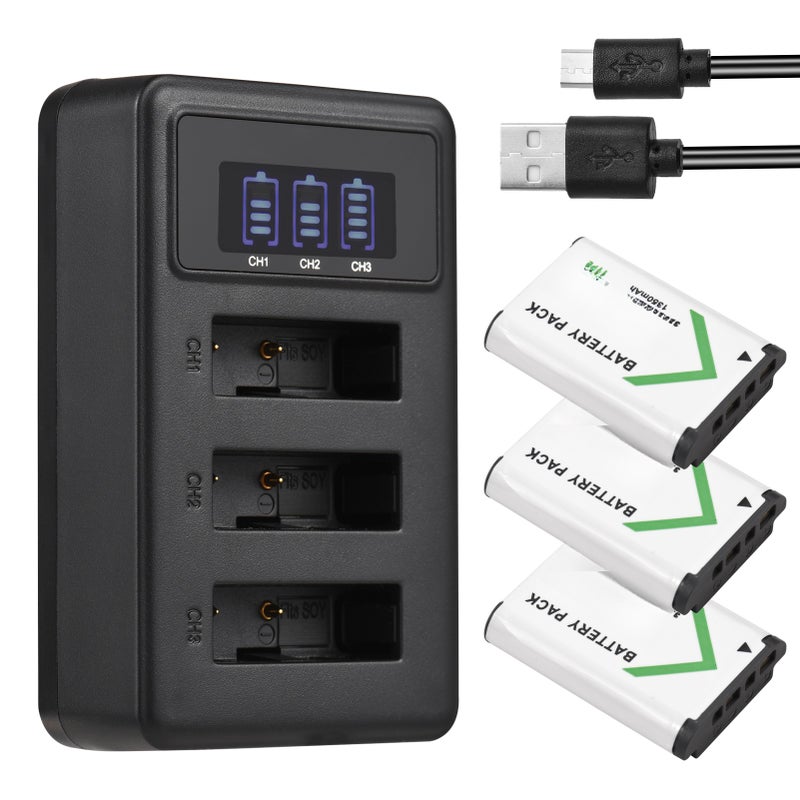 NP-BX1 Battery Charger: 3-Channel Black Charger With LED Indicators - 3Pcs 1350mAh Li-ion Batteries Kit For Camera Battery Charging Via Laptop Power Bank Adapter - Image 1