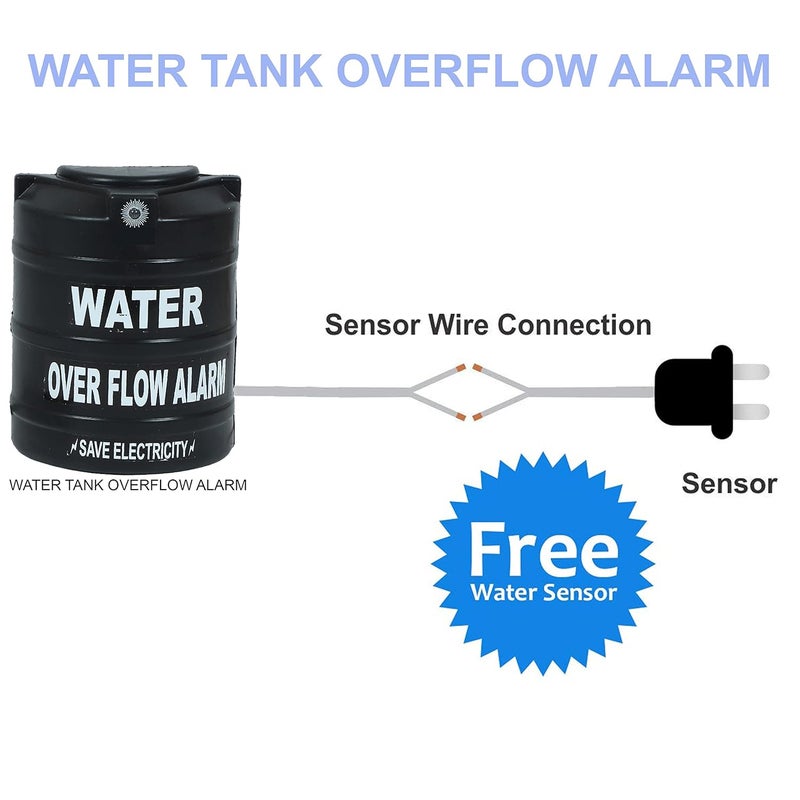 Digiway Digiway Water Tank Alarm Overflow Bell Water Overflow Alarm with SensorWater Overflow Alarm with Voice Sound Water Alarm Overflow with Sensor Water Tank AlarmBlack  - Image 2