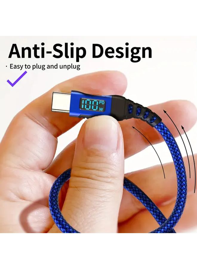 100W USB C Fast Charging Cable With LED Display Blue Nylon Braided 3m 10ft - Image 5