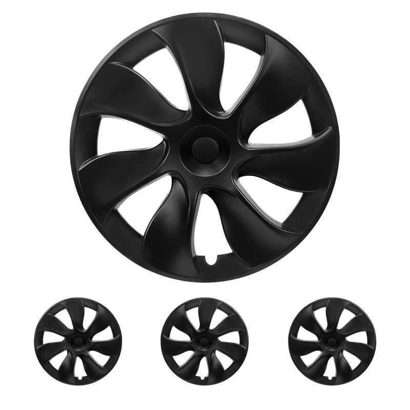 KAVANIC Wheel Cover Fits for Model Y 19Inch ABS Matte Black Blade Style Hubcaps Fits for Tesla 20202024 Model Y Gemini Wheel Cover Replacement Support Logo Symmetry Design