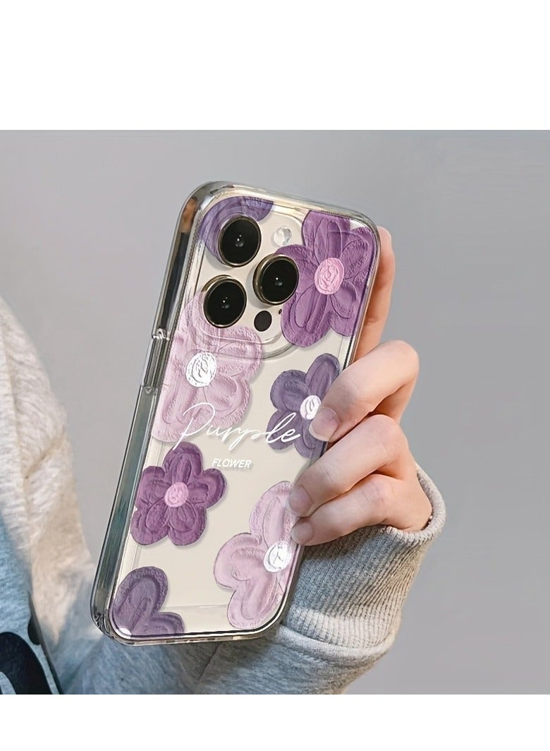 Clear Floral Case for iPhone 16 Pro – Space-Style Transparent Design with Pink Purple Flower Pattern, Shockproof & Stylish - Image 4