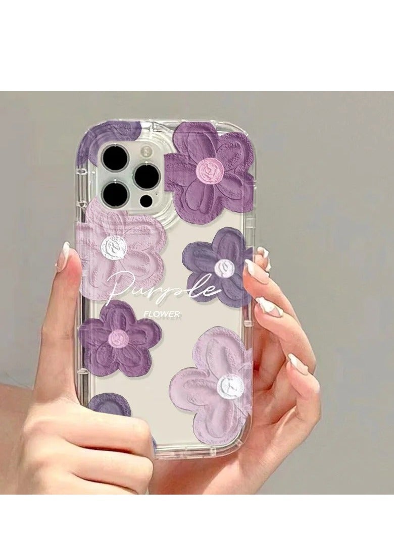 Clear Floral Case for iPhone 16 Pro – Space-Style Transparent Design with Pink Purple Flower Pattern, Shockproof & Stylish - Image 3