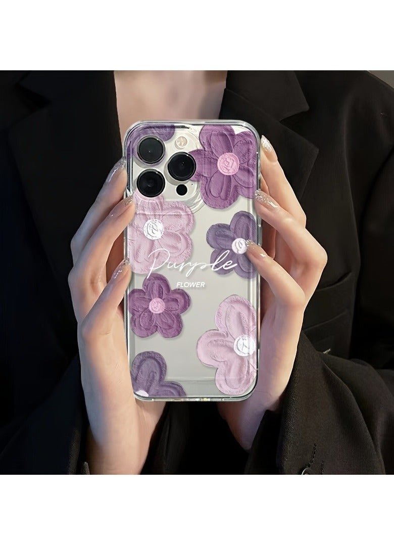 Clear Floral Case for iPhone 16 Pro – Space-Style Transparent Design with Pink Purple Flower Pattern, Shockproof & Stylish - Image 1