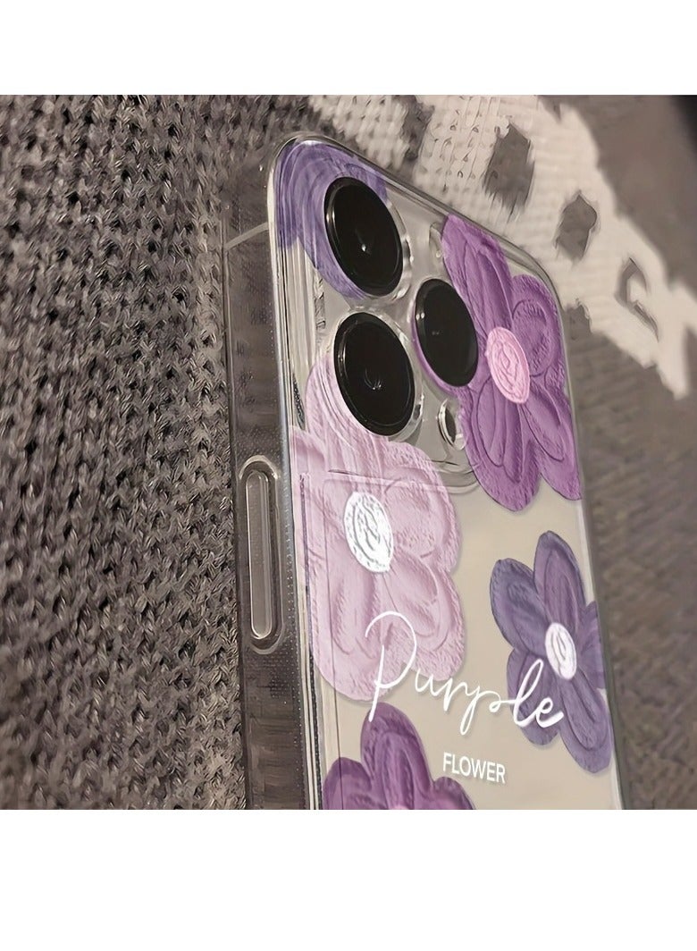 Clear Floral Case for iPhone 16 Pro – Space-Style Transparent Design with Pink Purple Flower Pattern, Shockproof & Stylish - Image 2