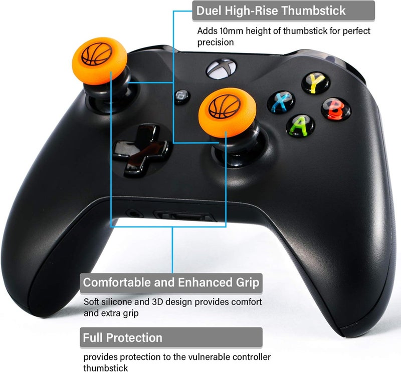 PlayRealm موسع عصا التحكم وغطاء مطاطي سيليكوني للطباعة 2 مجموعات لجهاز Xbox Series X/S و Xbox One (كرة السلة) - Image 2