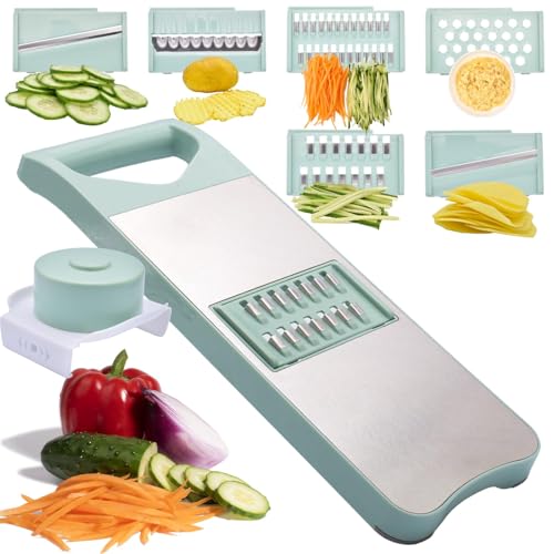 NACOLUS 6-Blade Mandoline Slicer with Slide-On Hand Guard - Vegetable Slicer, Potato/Onion/Garlic Slicer, Kitchen Grater(Multi-Color) (Seafoam green, 6-in-1) - Image 1