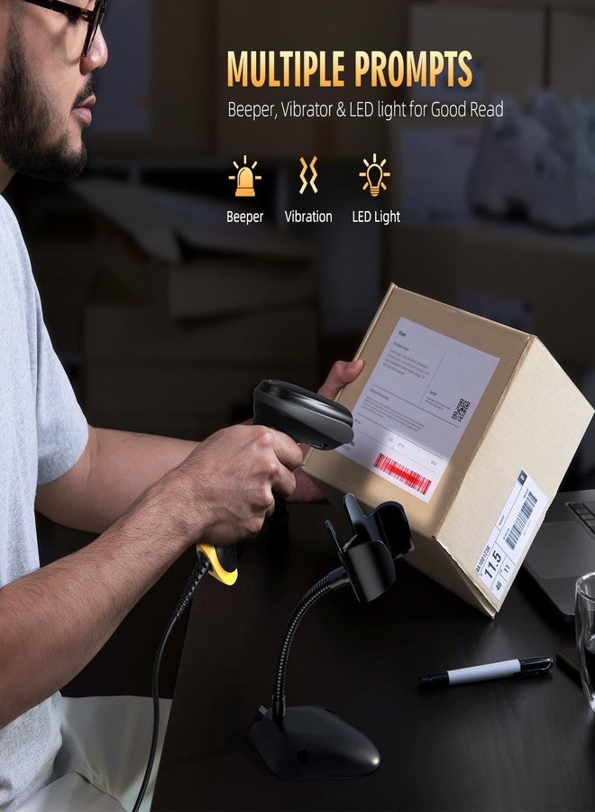 تيمي ماسح ضوئي ثنائي الأبعاد للباركود من TEEMI مع حامل ذكي، سلكي USB، محمول باليد، يدعم رموز QR و Data Matrix و PDF417 و OCR، ماسح ضوئي عالمي، يدعم مسح شاشة الكمبيوتر لأنظمة Windows و Mac و Linux، مناسب لنقاط البيع، يتضمن حاملًا. - Image 5