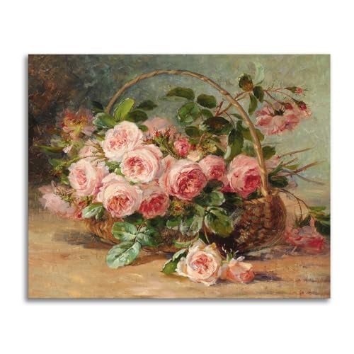 Woxfcart Rose Flower Canvas Wall Art, Small Pink Floral Painting Prints for Modern Bathroom Bedroom Decoration 15 x 12 Inch - Image 1