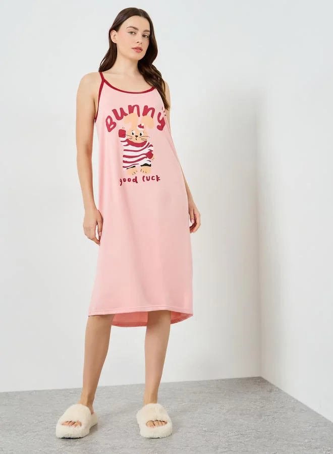 Styli Pink Bunny Print Cami Nightdress