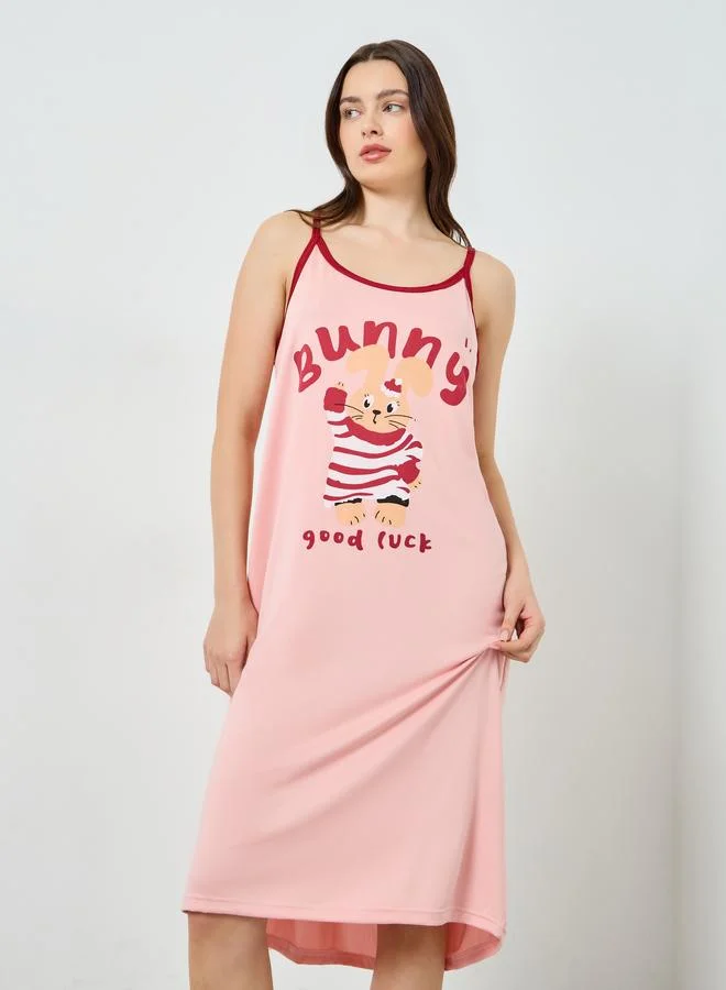 Styli Pink Bunny Print Cami Nightdress