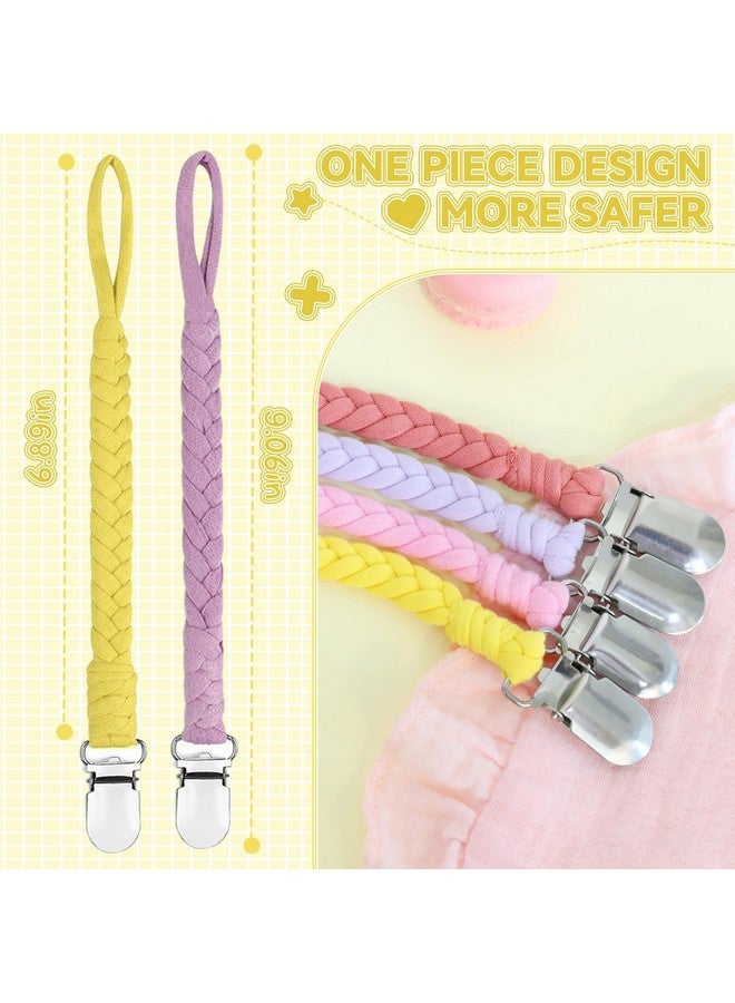 duludulu 4 Pcs Pacifier Clip, Pacifier Clips for Boys & Baby Girls Pacifier Holder Clip Binky Clips Braided 100% Handmade Fits All Pacifiers(Yellow, 4 Pack) - Image 2