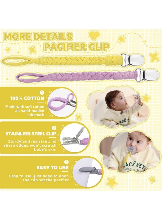 duludulu 4 Pcs Pacifier Clip, Pacifier Clips for Boys & Baby Girls Pacifier Holder Clip Binky Clips Braided 100% Handmade Fits All Pacifiers(Yellow, 4 Pack) - Image 1