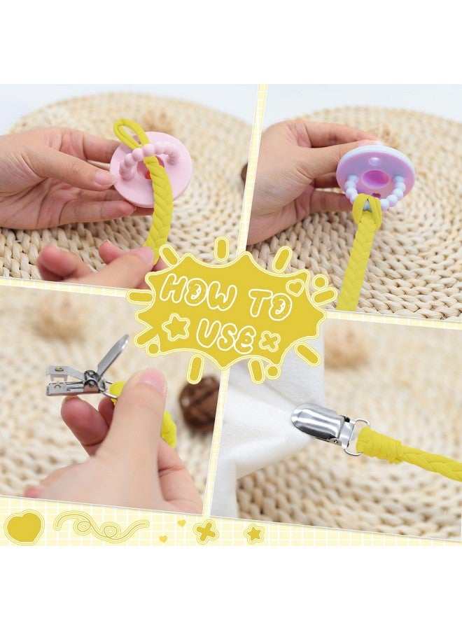 duludulu 4 Pcs Pacifier Clip, Pacifier Clips for Boys & Baby Girls Pacifier Holder Clip Binky Clips Braided 100% Handmade Fits All Pacifiers(Yellow, 4 Pack) - Image 3