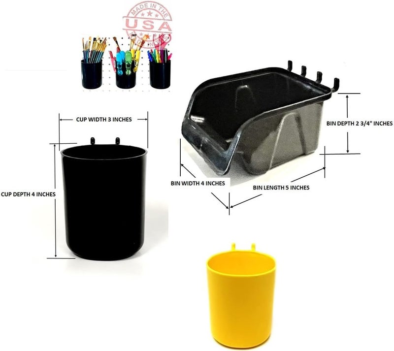 WallPeg Pegboard Bins & Cups - 15 each 5" Bins and 5 each 5" Cups - Hooks to Peg Board Panel Organize Hardware Arrange Accessories Workbench Tool Organizer Garage Storage -MADE IN USA- - Image 3