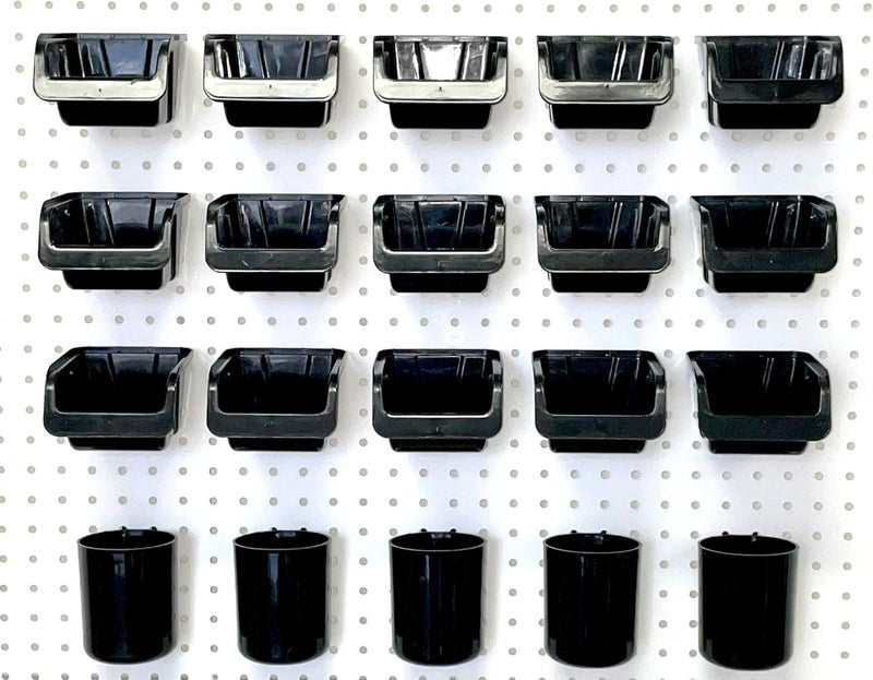 WallPeg Pegboard Bins & Cups - 15 each 5" Bins and 5 each 5" Cups - Hooks to Peg Board Panel Organize Hardware Arrange Accessories Workbench Tool Organizer Garage Storage -MADE IN USA- - Image 2