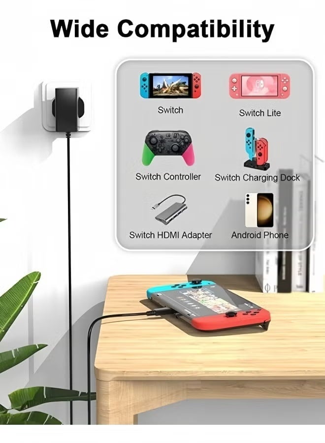 For Nintendo Switch Charger Cable Ac Power Adapter for Switch lite, Dock, OLED, Pro Controller UK Plug 15V 2.6A Fast Charging Support TV Mode - Image 3
