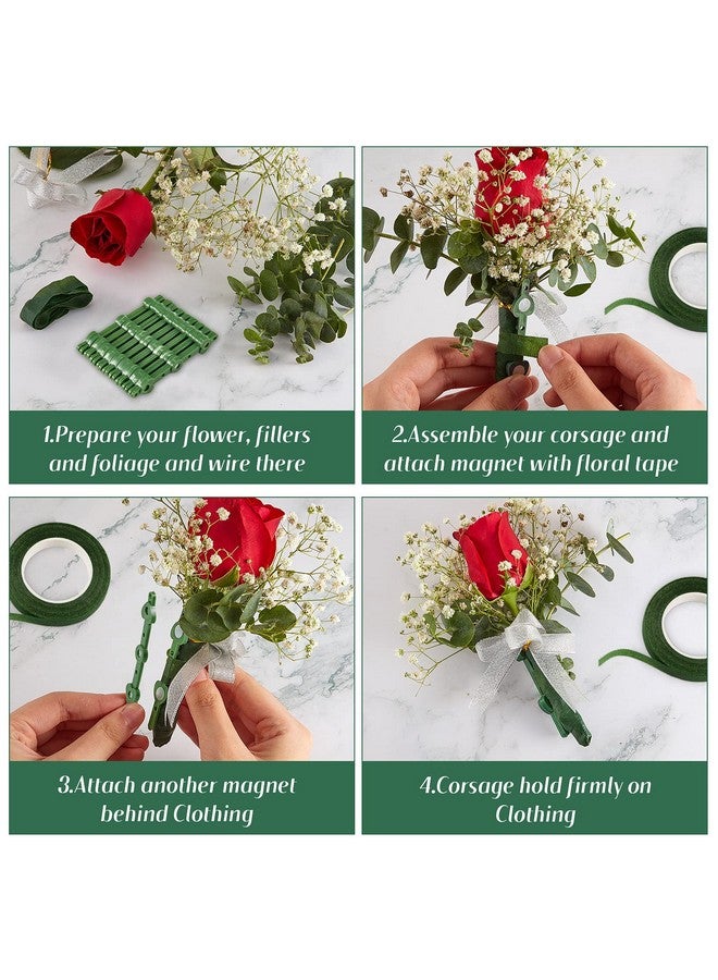 Waydress Small Floral Boutonniere Magnets Corsage Brooches Magnet And 2 Rolls 1/2 Inch X 30 Yards Green Floral Wrapping Tape For Handmade Wedding Bride Boutonnieres Bouquet Stem Wrapping And Crafts (10 Pairs) - Image 4