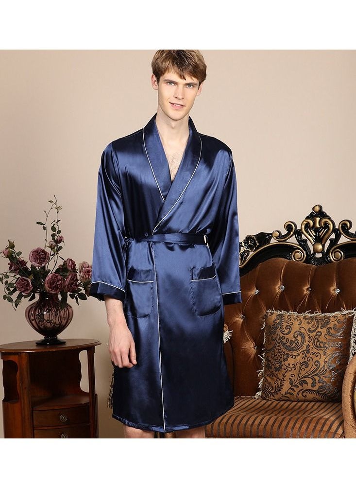 Loquat - Printed Silk Robe Blue - Image 1