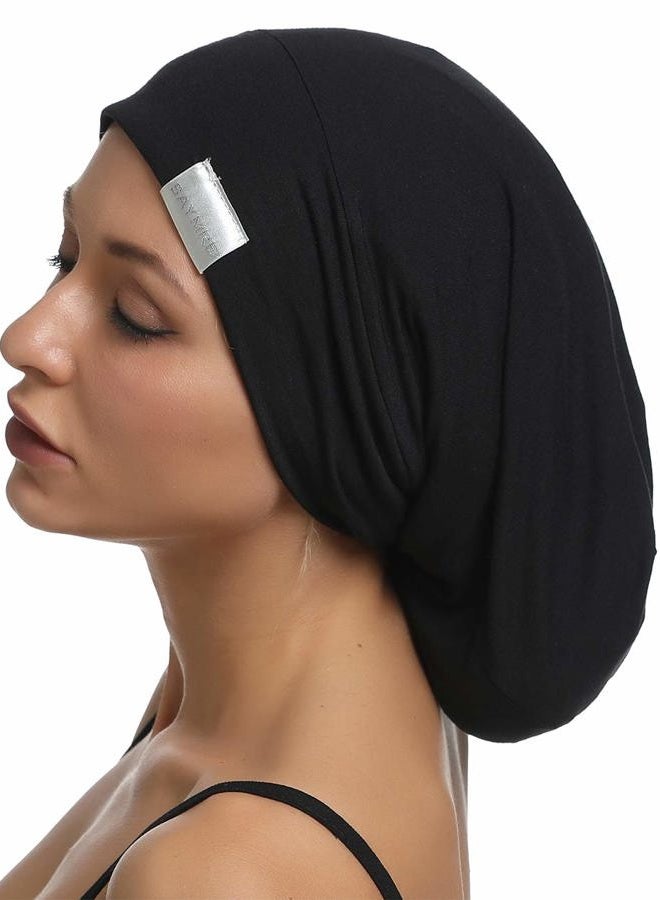 SAYMRE Satin Lined Bonnet Silky Hair Wrap Large Sleep Cap - Adjustable Beanie Slouchy Hats Bonnets for Women Curly Long Hair (X-Large, Pure Black) - Image 1