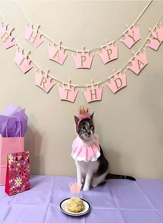 Ushang Pet Cat Princess Costumes Cat Crown Hat & Lace Bandana Scarf Set, Puppy Party Hat for Small Dogs & Cats, Lace Outfit for Cats and Small Dogs Birthday Party (Pink) - Image 5