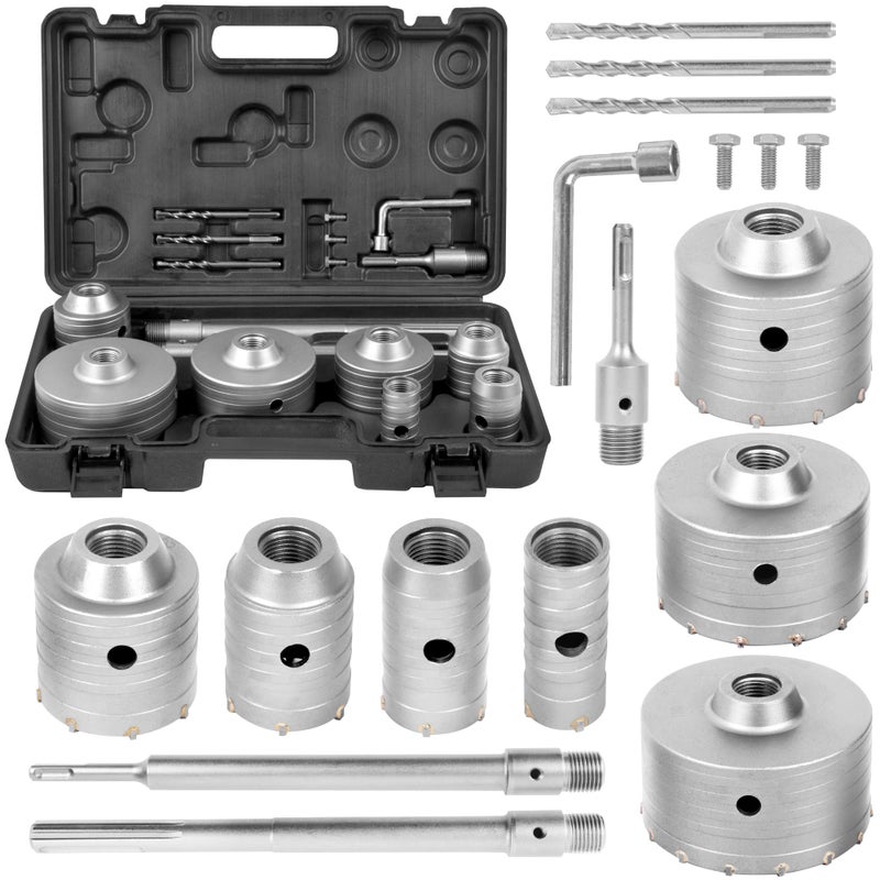 MonoPro 17PCS Concrete Hole Saw Kit with 2 Drill Bits, SDS Plus & Max Shank, Masonry Hole Saw Kit Size 30-110MM, Brick, Cement, Block, Concrete Drilling - Image 1
