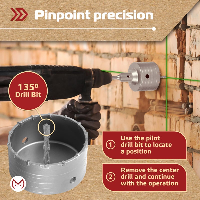 MonoPro 17PCS Concrete Hole Saw Kit with 2 Drill Bits, SDS Plus & Max Shank, Masonry Hole Saw Kit Size 30-110MM, Brick, Cement, Block, Concrete Drilling - Image 5