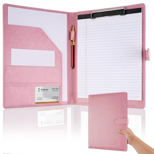 MOWPOG Professional Padfolio with Clipboard, Faux Leather Portfolio Folder Binder, Legal Pad Holder for A4 Letter Size Notepad, Resume, Writing, Ideal Organizer for Business Office Conference (Pink) - Image 1