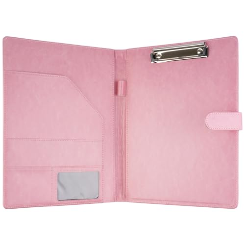 MOWPOG Professional Padfolio with Clipboard, Faux Leather Portfolio Folder Binder, Legal Pad Holder for A4 Letter Size Notepad, Resume, Writing, Ideal Organizer for Business Office Conference (Pink) - Image 4