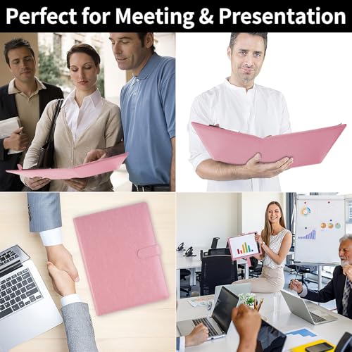 MOWPOG Professional Padfolio with Clipboard, Faux Leather Portfolio Folder Binder, Legal Pad Holder for A4 Letter Size Notepad, Resume, Writing, Ideal Organizer for Business Office Conference (Pink) - Image 5