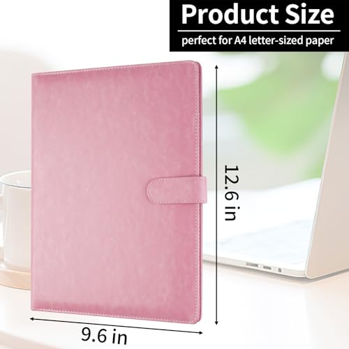 MOWPOG Professional Padfolio with Clipboard, Faux Leather Portfolio Folder Binder, Legal Pad Holder for A4 Letter Size Notepad, Resume, Writing, Ideal Organizer for Business Office Conference (Pink) - Image 2