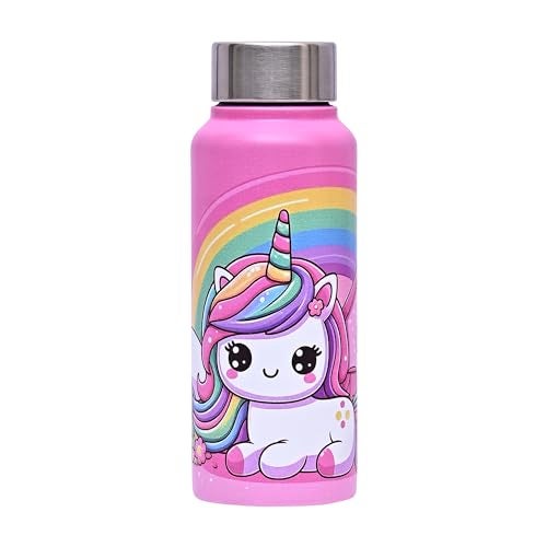 VELLORA Unicorn Animated Stainless Steel Water Bottle for Kids,School Water Bottle for Kids,Picnic Water Bottle,Sipper Bottle,Leak-Proof Bottle for Kid Travel Girls 500 ml (Pink) - Image 1