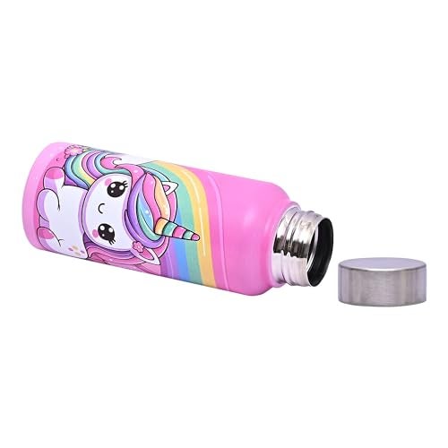 VELLORA Unicorn Animated Stainless Steel Water Bottle for Kids,School Water Bottle for Kids,Picnic Water Bottle,Sipper Bottle,Leak-Proof Bottle for Kid Travel Girls 500 ml (Pink) - Image 3