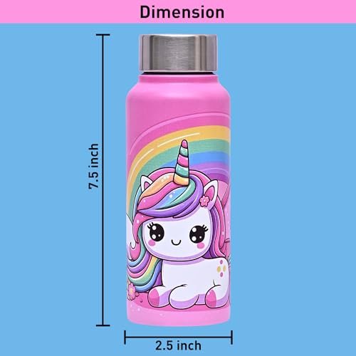 VELLORA Unicorn Animated Stainless Steel Water Bottle for Kids,School Water Bottle for Kids,Picnic Water Bottle,Sipper Bottle,Leak-Proof Bottle for Kid Travel Girls 500 ml (Pink) - Image 4