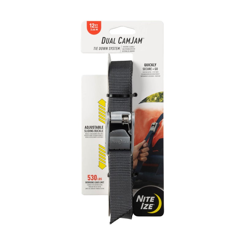 Nite Ize Dual CamJam Tie Down System Ratchet Straps Straps for Trucks Cars Luggage Strap for Camp Gear Tie Down Moving Supplies 12 ft Black