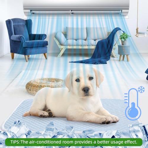 Qpets® Cooling Mat for Dogs, 70x50cm Dog Bed Cooling Pad for Summer Heat Relief Easy to Clean & Machine Washable Non-Slip Pet Mat for Indoor Use, Crate, Car Supports up to 70lbs (Blue) - Image 5