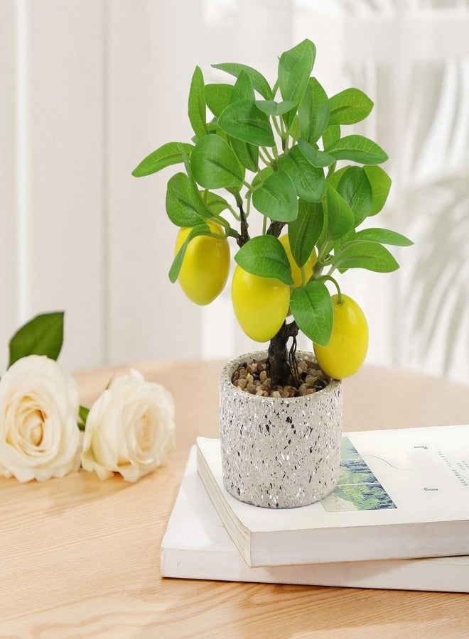 Woration Artificial Potted Plants Fake Yellow Lemon Tree Bonsai Decoration Faux Fruit Greenery with Pot Indoor for Home Office Living Room Table Ornaments - Image 3