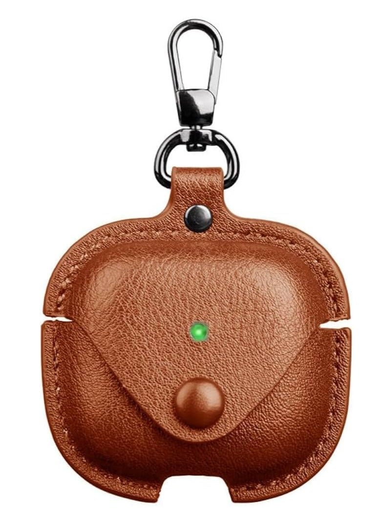 Premium Earphone Case Compatible with AirPods 4 Shockproof PU Leather, Anti-Scratch, Anti-Slip, Stylish Design with Carabiner Hook, Full Protection and Easy Access to Charging Port (Brawn)  - Image 1