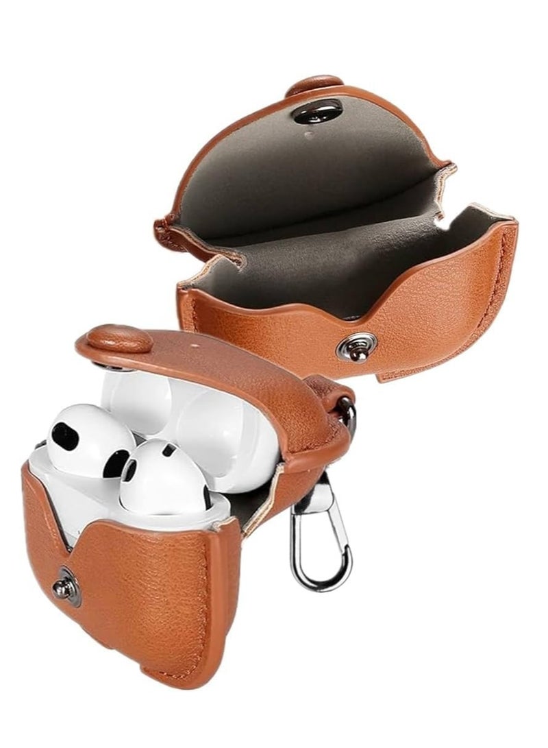 Premium Earphone Case Compatible with AirPods 4 Shockproof PU Leather, Anti-Scratch, Anti-Slip, Stylish Design with Carabiner Hook, Full Protection and Easy Access to Charging Port (Brawn)  - Image 2