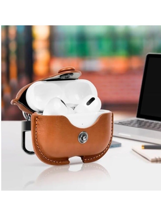 Premium Earphone Case Compatible with AirPods 4 Shockproof PU Leather, Anti-Scratch, Anti-Slip, Stylish Design with Carabiner Hook, Full Protection and Easy Access to Charging Port (Brawn)  - Image 3