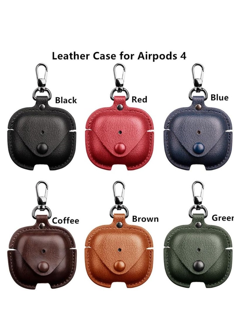 Premium Earphone Case Compatible with AirPods 4 Shockproof PU Leather, Anti-Scratch, Anti-Slip, Stylish Design with Carabiner Hook, Full Protection and Easy Access to Charging Port (Brawn)  - Image 5