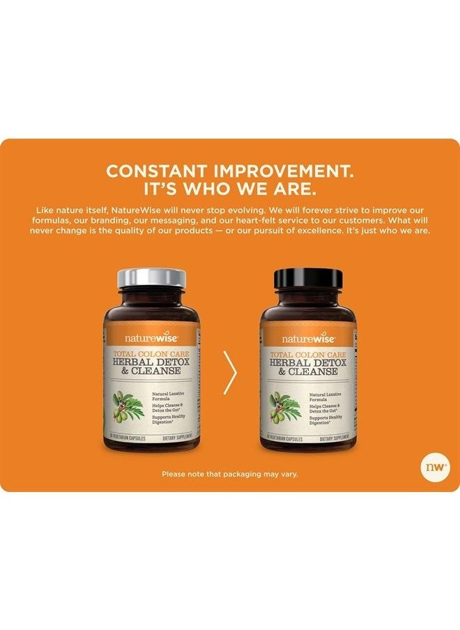 NatureWise - Herbal Detox Cleanse Laxative Supplements | Natural Colon Cleanser Herb & Fiber Blend for Constipation Relief, Toxin Rid, Gut Health, & Weight Loss Support [1 Month Supply - 60 Capsules] - Image 1