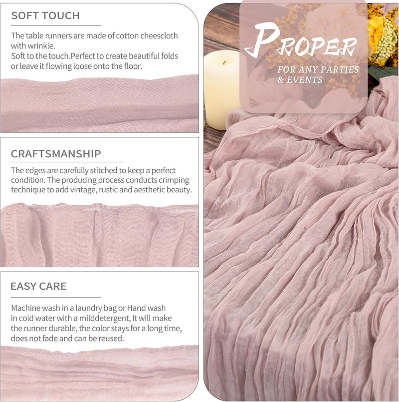 YMHPRIDE 2 Packs Cheesecloth Table Runner Dusty Pink, 90x300cm Pink Rustic Gauze Fabric Boho Table Runner, Cheesecloth Wedding Table Decor for Wedding Party Bridal Shower Table Decorations - Image 3
