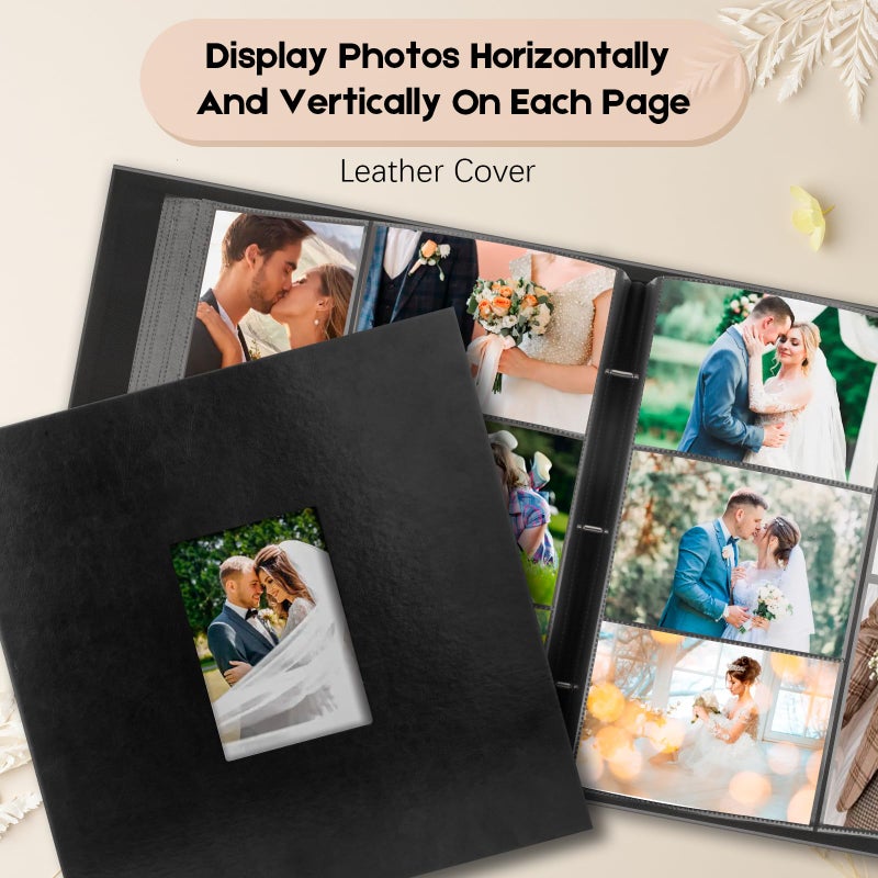 Veicevol 1000 Pocket Photo Album 4x6 Leather Cover, Extra Large Capacity Holds 1000 Horizontal and Vertical Photos, Acid Free Non Stick Pages with Front Window, Perfect for Wedding Family Baby Memories, Black - Image 3
